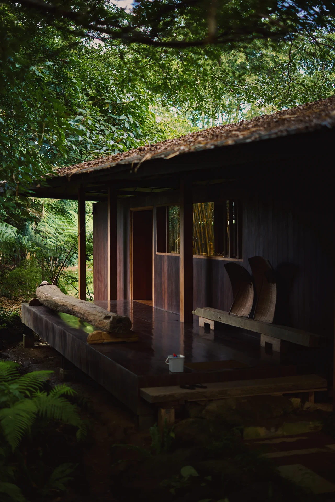 Covered verandah under the shingled roof